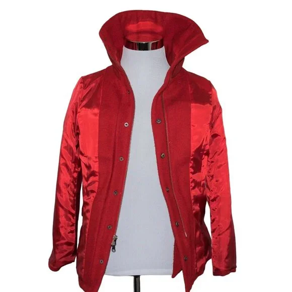 La Redoute US 6 UK 10 Red Belted Wool Blend Full Zip Snaps Knit Collar Coat - Picture 9 of 11